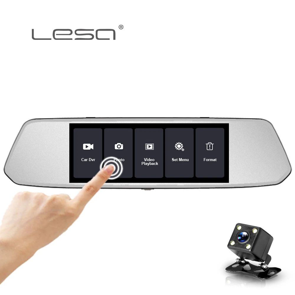 

LESA T10 FHD 1080P Car DVR Dual Lens Touch Screen Rearview Mirror Video Recorder Dash Cam Parking Monitor Gsensor Night Vision