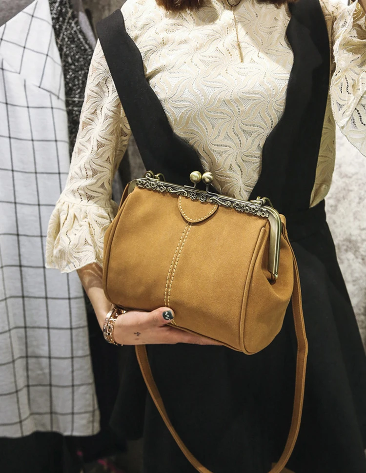 Women PU Leather Purse Retro Fashion Top Handle Handbag Kiss Lock Crossbody Shoulder Bag for Ladies (19)
