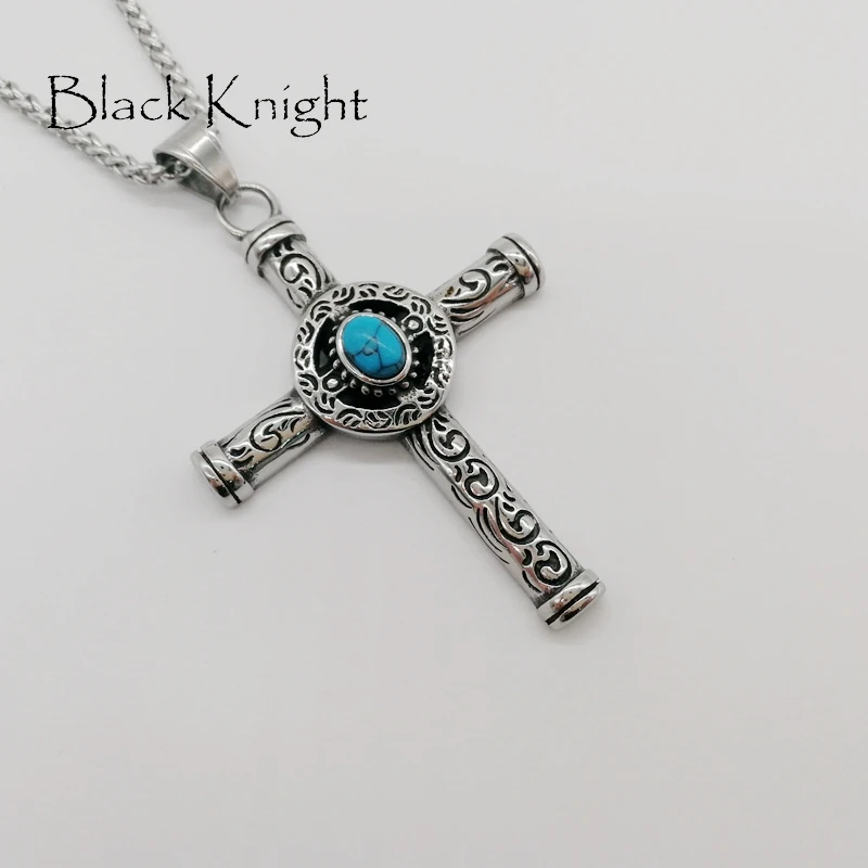 

Black Knight Christian Blue Natural stones cross pendant necklace stainless steel carved cross necklace jewelry BLKN0619