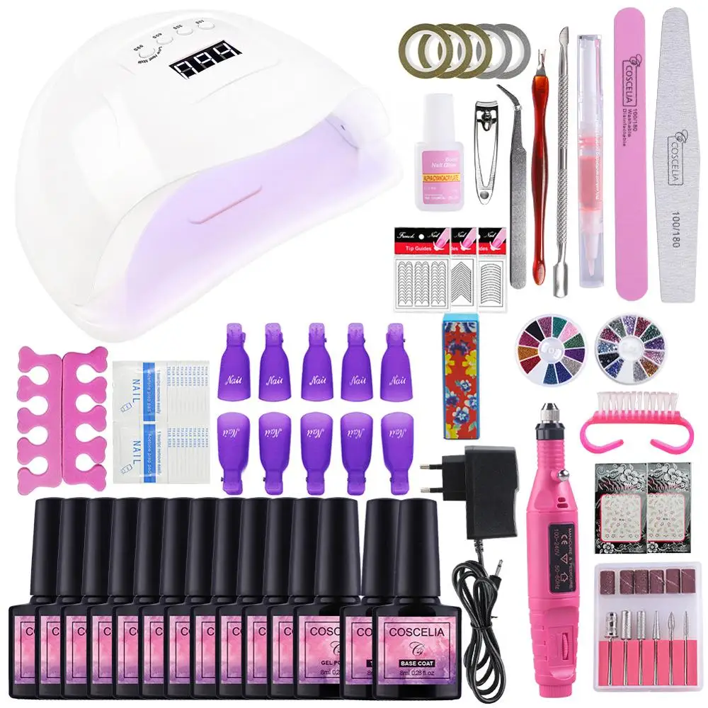 

80W UV LED Lamp Dryer With Nail Gel Polish Kit Nail Set Soak Off Manicure Tools Set electric Nail drill For Nail Art Tools