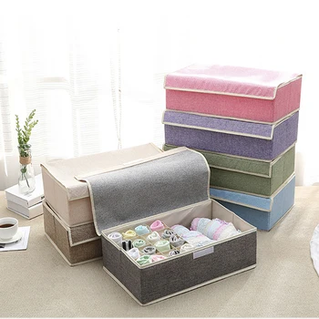 

High quality washable seventeen cotton underwear storage box foldable bra finishing box covered underwear socks storage box