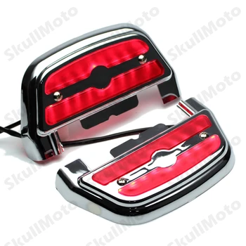 

Motorcycle Lighted Passenger Footrest Footboard Cover Kit For Harley Touring Chrome Red