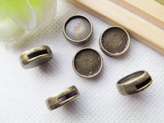 

15pcs Antique Silver/Antique Bronze Round Bracelet and Necklace Slider Beads,Base Setting Tray Bezel,For 12mm Cabochon/Cameo