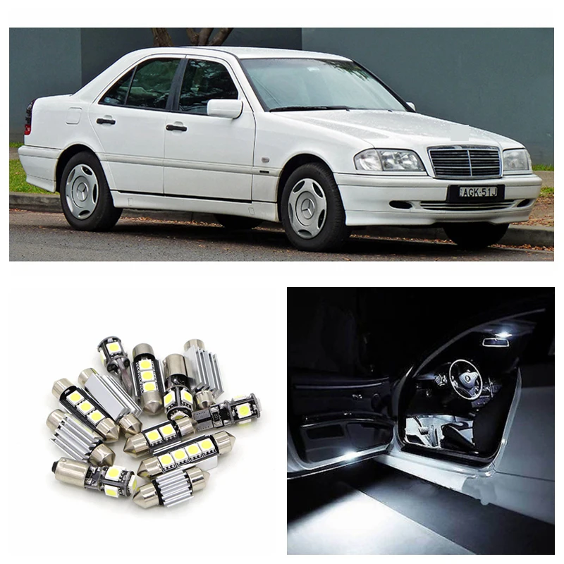 20 Adet Canbus Araba Beyaz Led Isik Ampuller Ic Paketi Kiti Icin 1993 1999 Mercedes Benz C Sinifi W202 Harita Dome Govde Kapi Lambasi Car Interior Led Kit Kit Mercedes Benztrunk Lamp Aliexpress