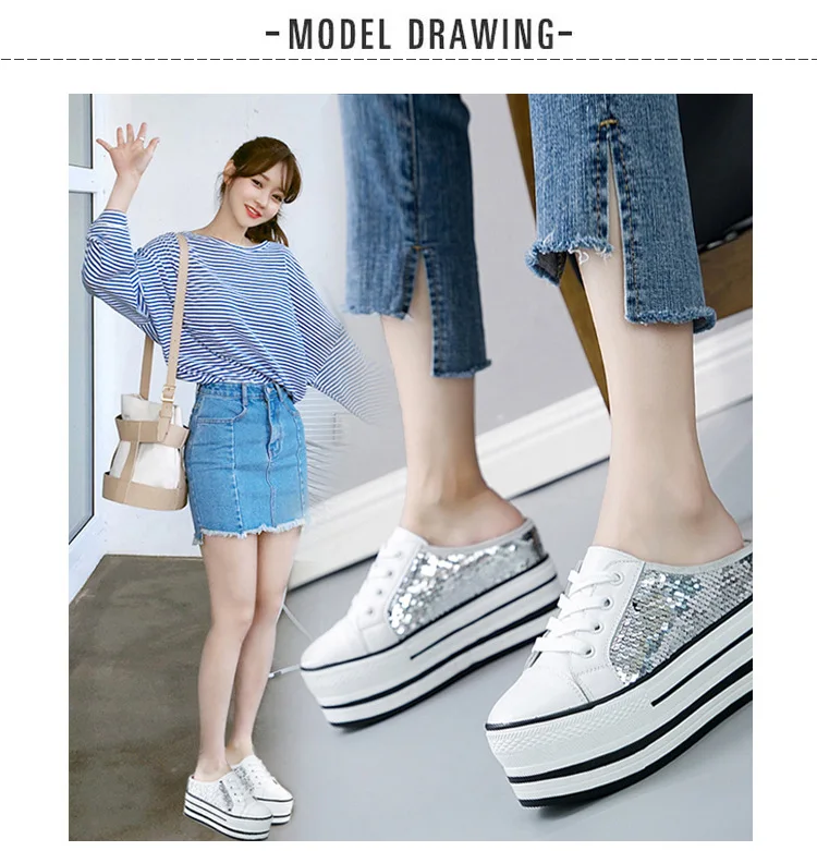 Augmenté Dame Femmes Slip D'été Marque Chaussures Coins À Gliter Mode on Jorrkrrix Blanc Compensées Formateur 2019 Semelles iPZwTXuOk