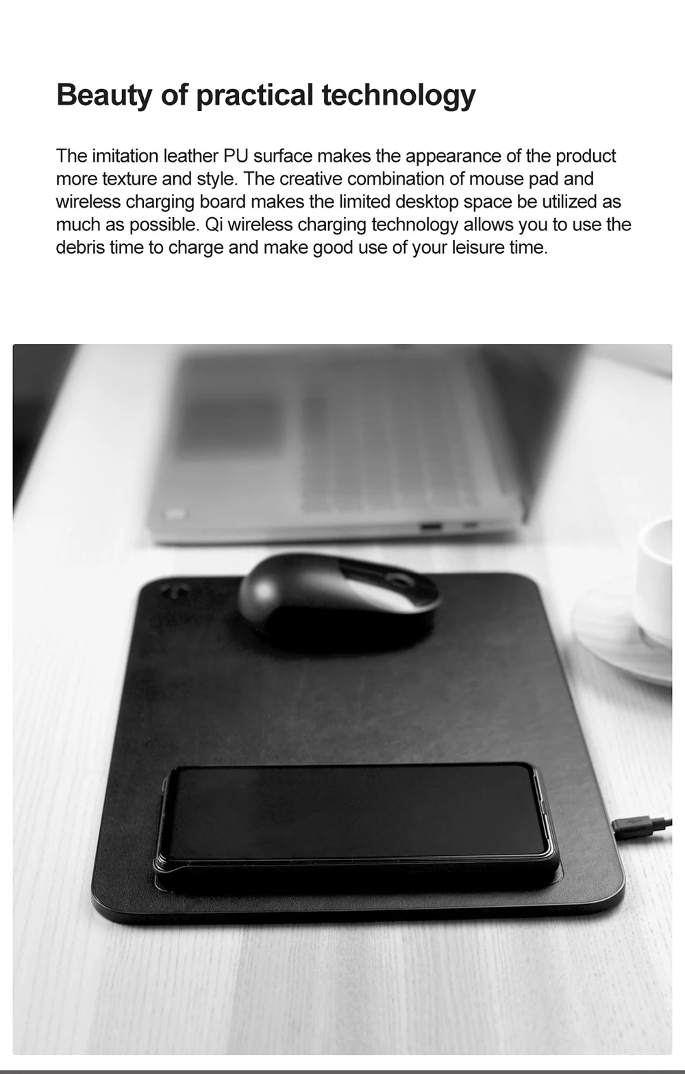 Xiaomi MIIIW офисный ультратонкий коврик для мыши с поддержкой QI беспроводной зарядки телефона нескользящий коврик для мыши из искусственной кожи PU Коврик для мыши
