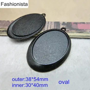 

20 Black/Antique Bronze/Silver Base Setting Charm Pendant Tray 38*54mm Fit 30*40mm Simple Blank Pendant For Jewelry Making