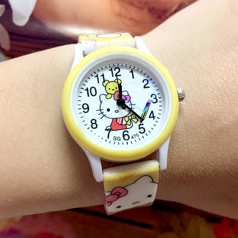 

Best selling student sports leisure anime KT cat tape kids watch fashion trend tape light hello kitty children watch
