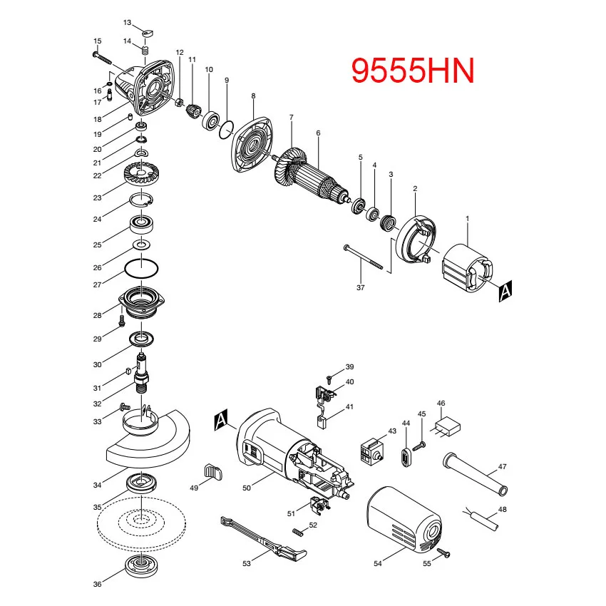 Угловая шлифовальная машина части переключатель колеса Коробка передач ротор статор тяга бар крышка головки оболочки для Makita 9555HN