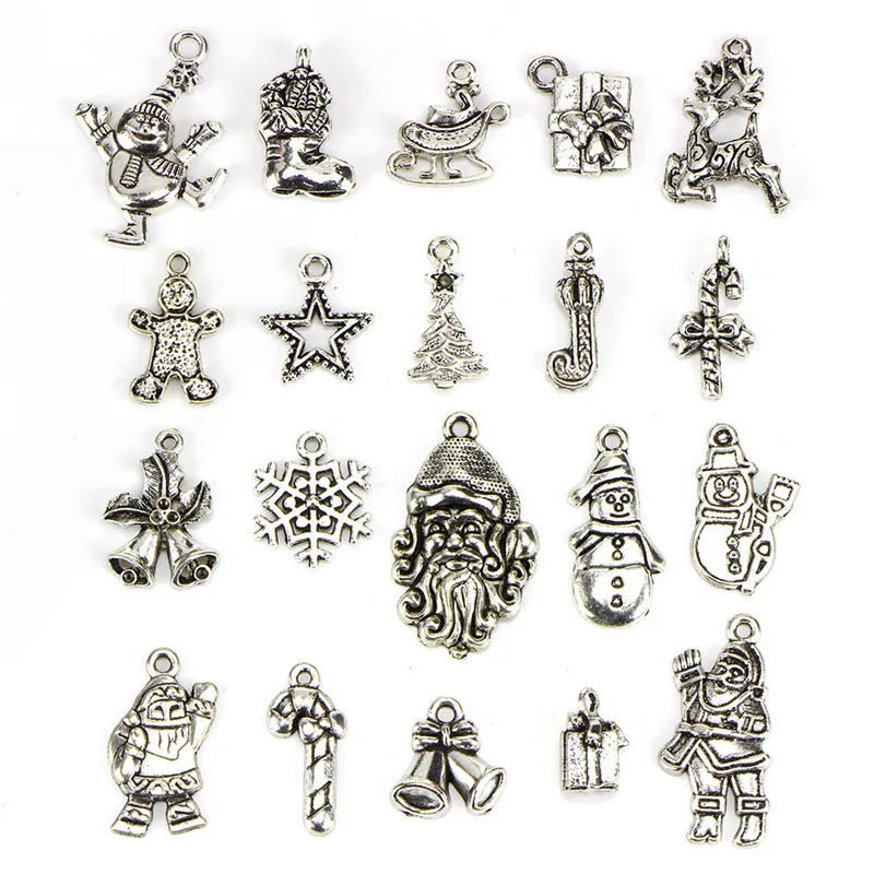 1 Set Mix Antique Silver Pendants Christmas Tree Santa Halloween Ghost Snowflake Charm for DIY Nekclace Bracelet Jewelry
