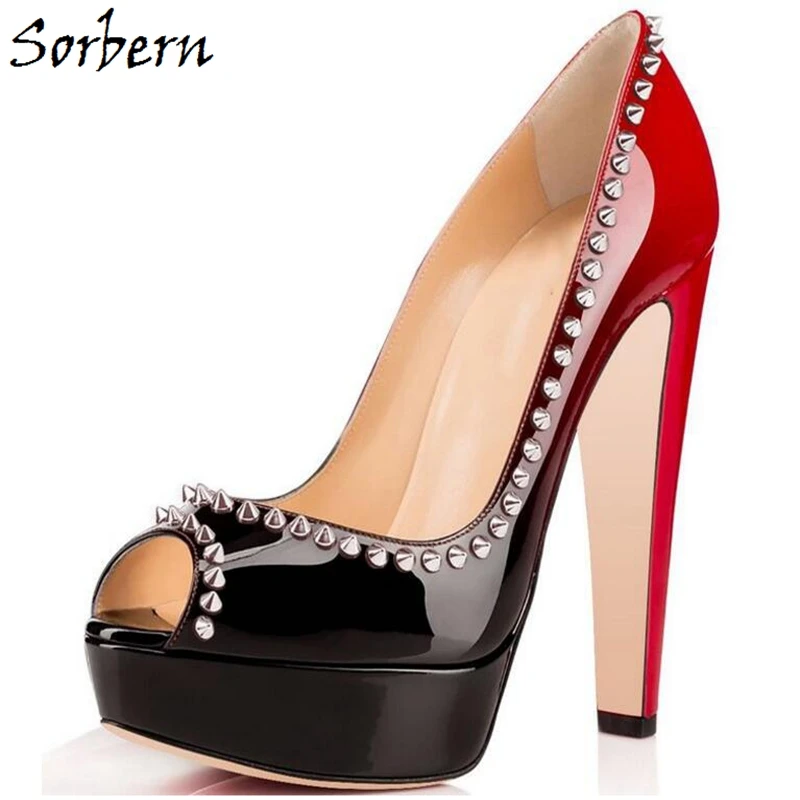 

Sorbern Women High Heels Pumps Shoes Rivets Plus Size Ladies Party Pumps Shoes Peep Toe Elegant Shoes Chaussure Femme