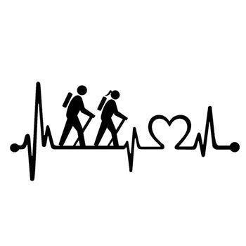 

14.9CM*6.5CM Hiking Hiker Couple Heartbeat Lifeline Vinyl Decal Car Sticke S9-0297