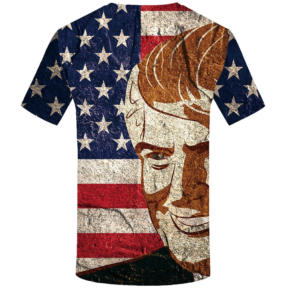 Мужская футболка с флагом США KYKU серая 3D принтом в виде Трампа лето 2019|tshirt men