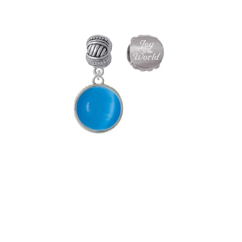 Silvertone Round - Imitation Cat's Eye - Dark Teal - Joy to the World Charm Beads (Set of 2)