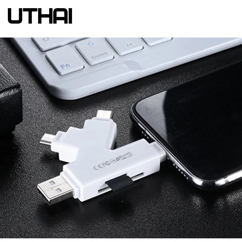 UTHAI C30 USBC Lightning мультикардридер 4в1 type-c/Lightning/MicroUSB/USB адаптер для iPhone 7 8 X Plus TF/SD кардридер