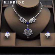 HIBRIDE Top Crystal CZ Bridal Jewelry Sets Elegant Flower Shape White Gold-Color Necklace Earring Set parure bijoux femme N-282