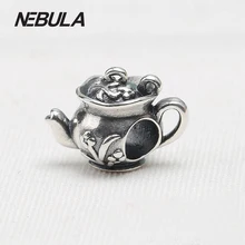 Auténtica Plata de Ley 925 Tetera Del Grano Del Encanto Con Flores Adapta Pandora Pulsera DIY Joyería Al Por Mayor