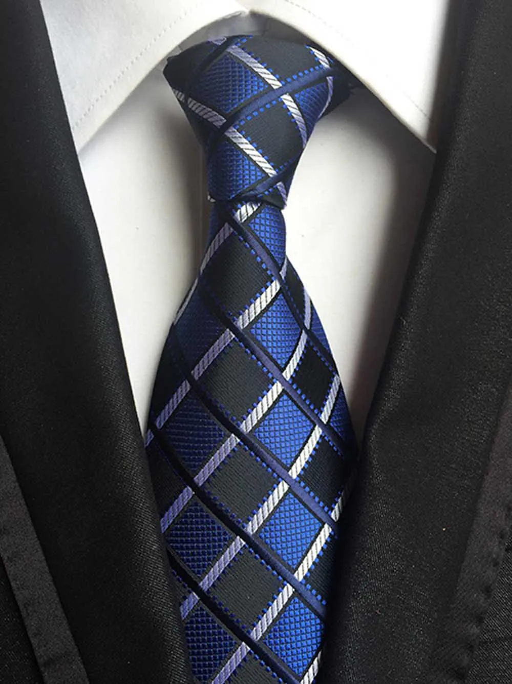 8 см классический тканый галстук мужской элегантный галстук Королевский синий с черными галстуки в полоску - Цвет: Picture Color