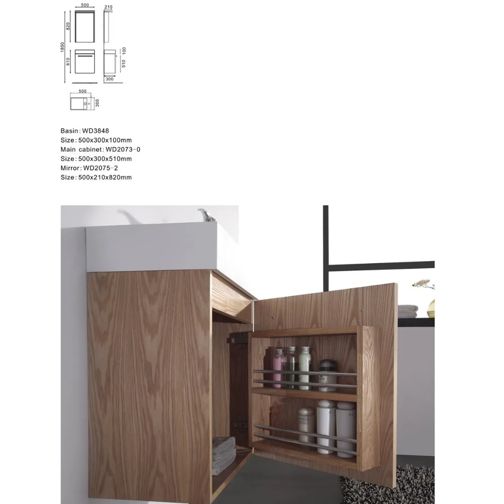 500mm Bathroom Blum Hings furniture Top Solid Surface Vanity Storage Cloakroom Wall Hung Cabinet 2073