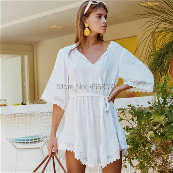 Хлопковый кружевной купальный костюм Cover up пляжная одежда Бикини cover up Vestidos de Playa КАФТАН ПЛЯЖ Ropa de пляжное полотенце Cover up