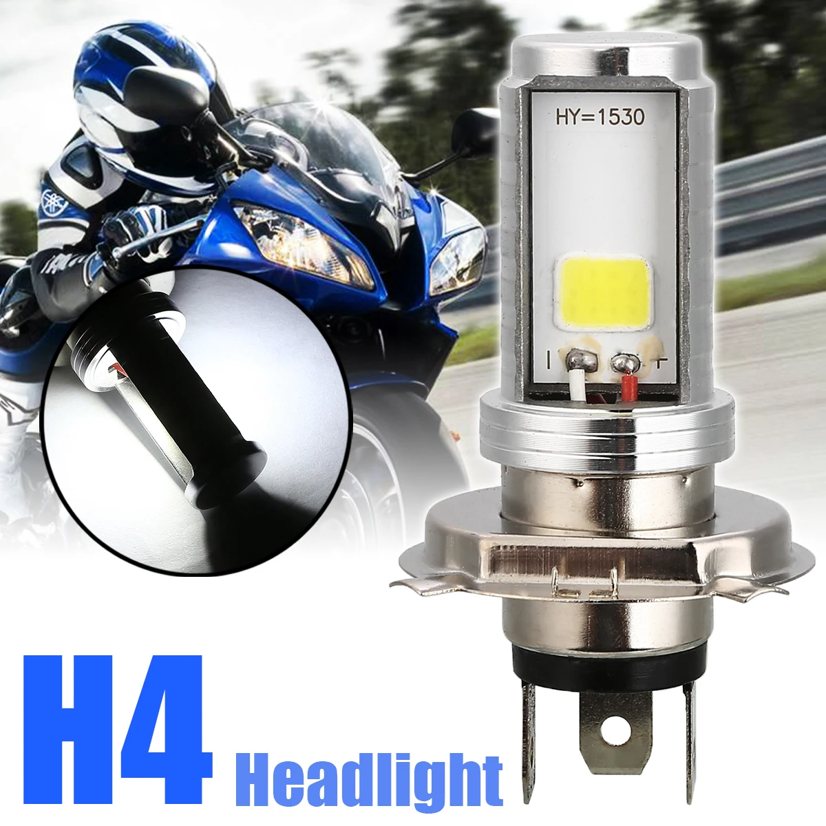 Mayitr 1pc DC12V Motorcycle H4 COB LED Headlight Hi-Lo 12W/8W Beam Front Lamp Bulb White 1200LM