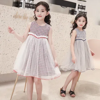 

2019 summer New Girls Dresses Children Cotton Dress Kids Plaid Dress Bow Baby Girls' Cotton Dress Toddler Clothes