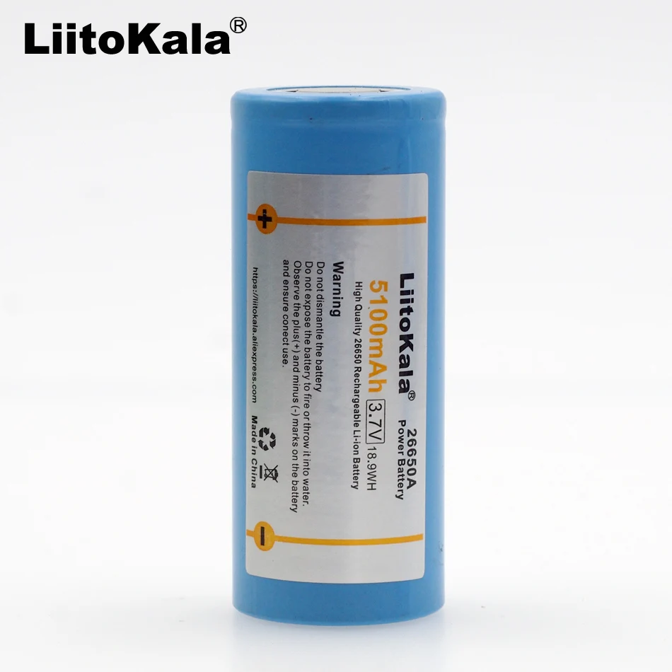 1 Pcs. Batteria Al Litio Liitokala 26650, Batteria Ricaricabile 3.7 V 5000 Mah 26650, 26650-50A Adatto Per Torcia, Blu.