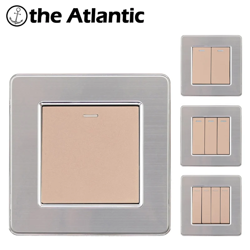 

Power Switch Light Switch 1/2/3/4 Gang Button On / Off Push Button LED Lamp Light Switch Interruptor Stainless Steel Panel Gold