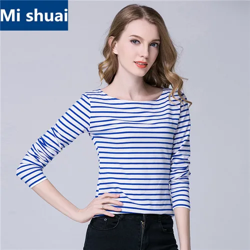Ladies Casual Shirt Women's Spring Red White Striped Long Sleeve T ...
