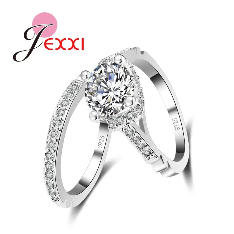 

PATICO White Shiny Rhinestone Men Women Ring Set 925 Silver Femal Male Wedding Rings Sets Jewelry Accessories Lady Wedding Gift