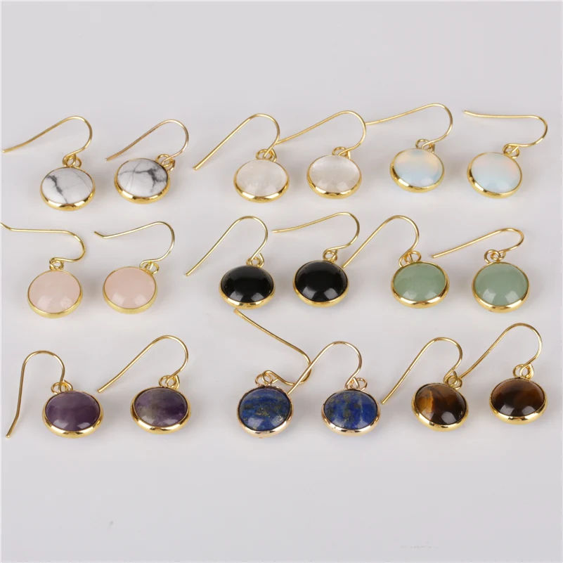 

multi colors gold rim pump round semi precious stone bead charm hook earrings for women simple chic casual jewelry