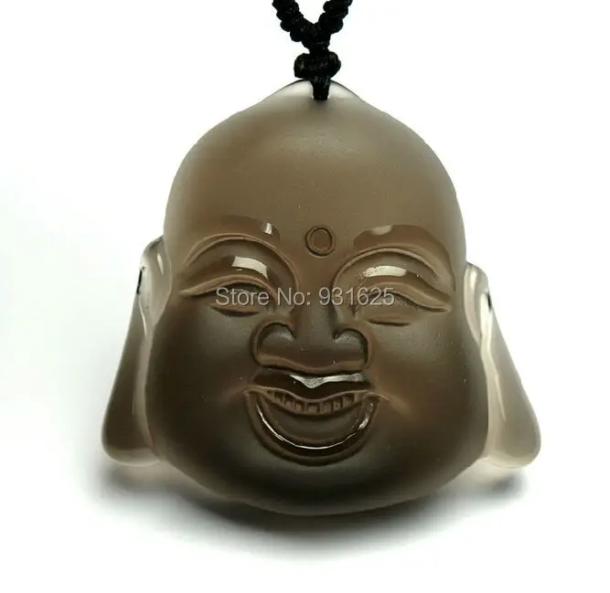 Beautiful Handwork Ice Clear Natural Obsidian Carved Laughing Buddha Head Lucky Amulet Pendants