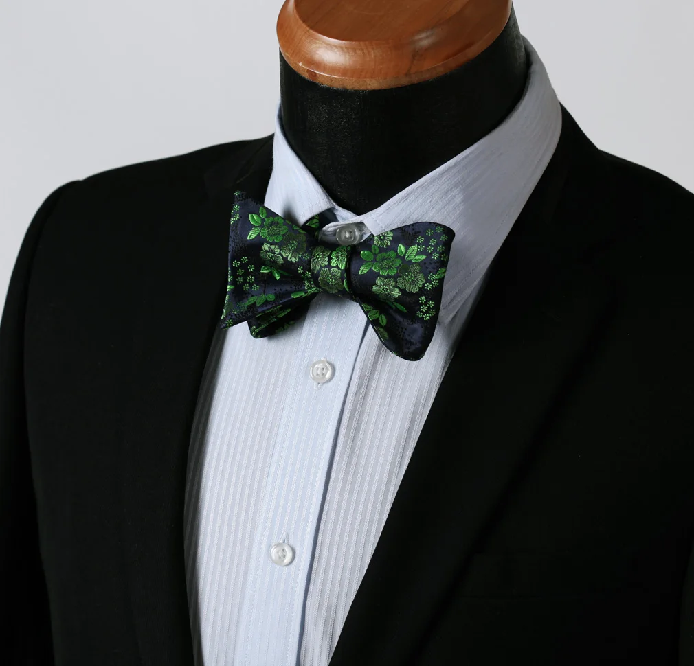  BF3001VS Green Navy Blue Folral Bowtie Men Silk Self Bow Tie handkerchief set Pocket Square Classic