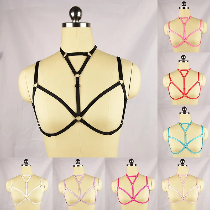 Sexy Multicolored Cupless Bra Harajuku Gothic Body Harnes Belt Fetish