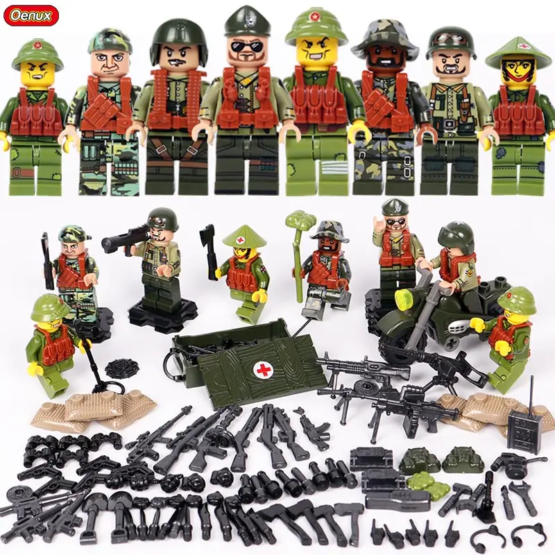 

Oenux New WW2 Vietnam War Military Toy 8PCS Military US Army VS Vietnam Army Figures Building Blocks Set Army Soldiers Model Toy