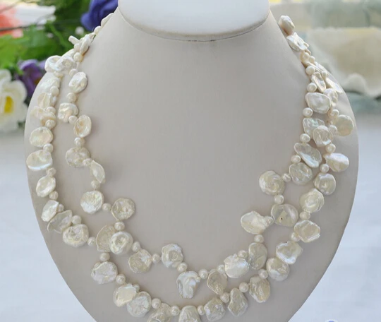 

Jewelr 005479 2row 15mm WHITE BAROQUE lamina KESHI REBORN PEARL NECKLACE