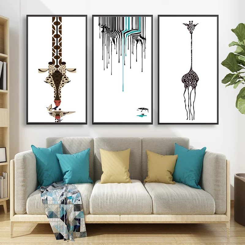 

Cartoon Animal Canvas Painting Deer ,Giraffe Animal Pictures For Living Room Nordic Poster For Living Room Canvas Prints