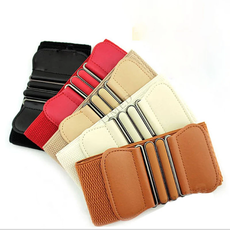 

New 2019 Fashion Lady PU Leather Cummerbunds Punk Elastic Wide Belt Square Buckle Dress Decorate Waistband Women Strap