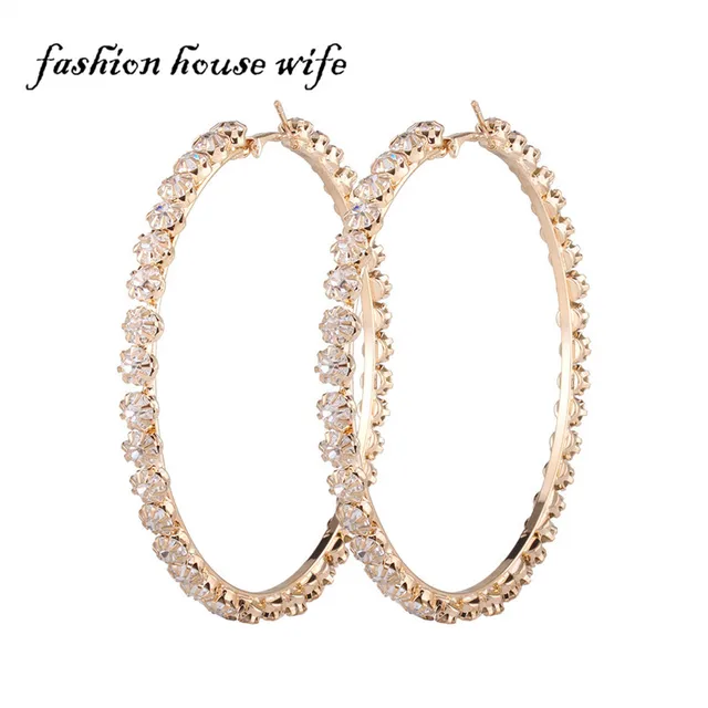 Punk Bling 90mm Rhinestone Large Hoop Earrings Fashion Gold Sivler Punk Bling 90mm Rhinestone Large Hoop Earrings Fashion Gold Sivler Circle Round Earring For Women