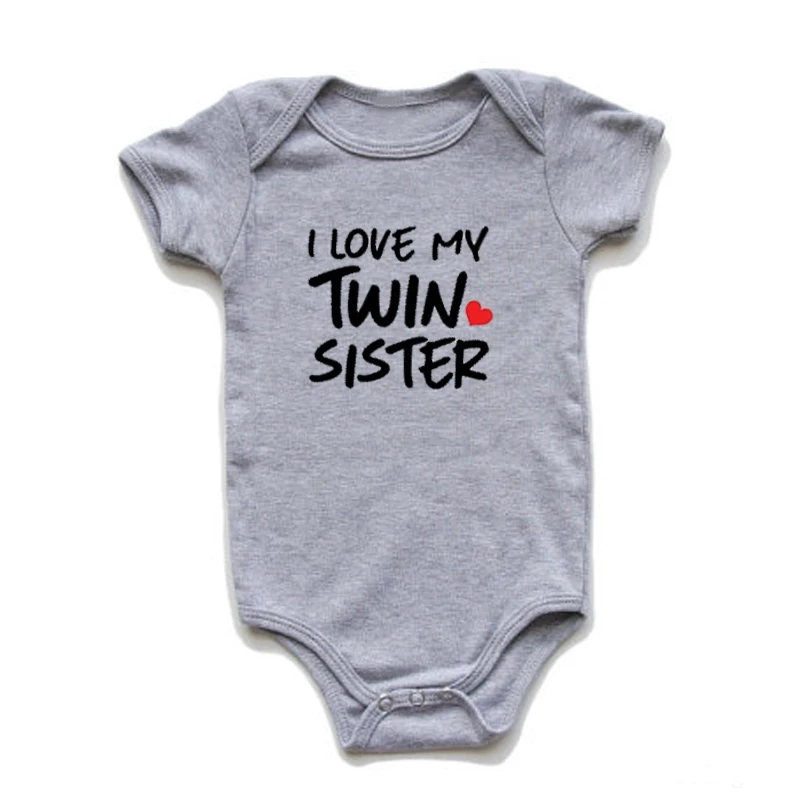 2022 Newborn Baby Boys Girls Short Sleeve Letter Print I Love My Twin Sister/Brother Cotton Romper Baby Outfits Clothes 4