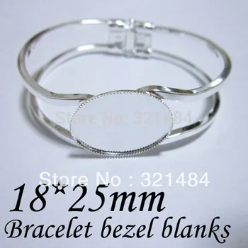 

Free ship 100piece/lot Silver plated brass cuff bracelet blanks w/ 18*25mm oval pad bezels