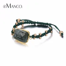 EManco Модные Минималистский Ручной работы Регулируемые Браслеты для Женщин Зеленые Веревки и Камень Браслет Ювелирные Изделия