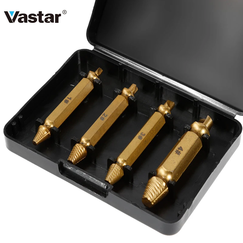 

Vastar Golden Damaged Screw Remover Set, r Screw Remover and Extractor Set - Set of 4 Damaged Screw Remover