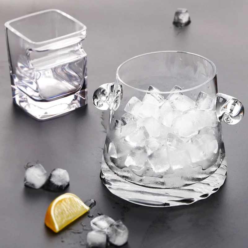 

Crystal Glass Ice Cup Ice Bucket Barware Brief Transparent Ice Container Whiskey Beer Bar Cold Drinking Bucket KTV Double Earing
