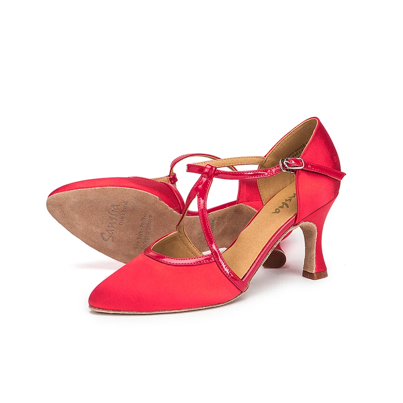 Sansha/женские атласные туфли для латинских танцев с закрытым носком; красные/черные/золотые туфли для бальных танцев для девочек; узкая нога; каблук около 7 см; BR301788S