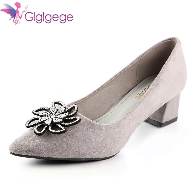 

Glglgege 2018 Fashion Rough with Ankle Thick Heel Women Shoes Square Pumps Women Pointed Toe Work Ladies Shoes Handmade Diamond