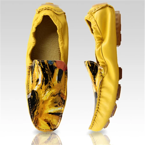Летняя мужская обувь; модные лоферы из натуральной кожи с граффити; мужская обувь на плоской подошве; мягкая удобная обувь для вождения; дышащие водонепроницаемые мокасины; 033 - Цвет: Цвет: желтый