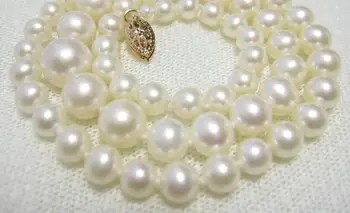 

Beautiful White AAA 5-9 mm Pearl Necklace 18" yellow clasp