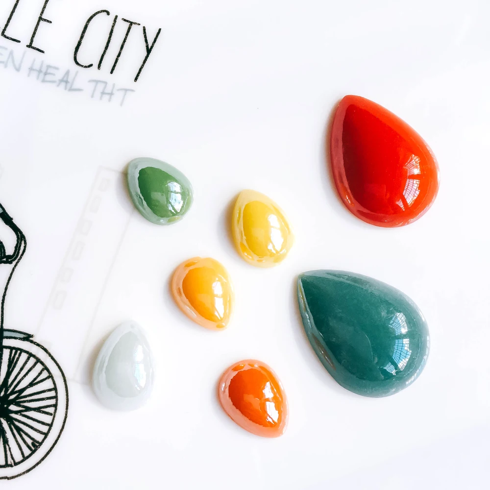 

Mixed Colors Ceramics Porcelain Water Drops Glass Cabochons Cameo Flat Back Cabochon Supplies for DIY Jewelry Finding