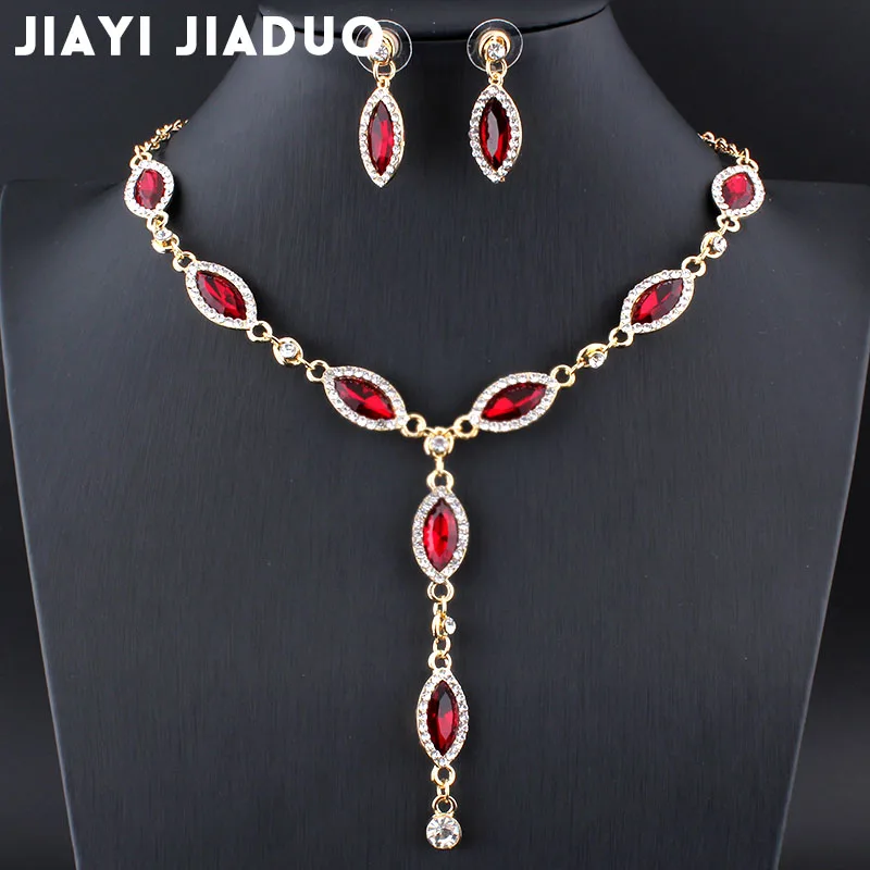 

Jiayijiaduo Red Crystal Necklace Earrings Bridal Wedding Jewelry Sets Simple Necklace Tassel Type for Women Gift Lover 3 Colors